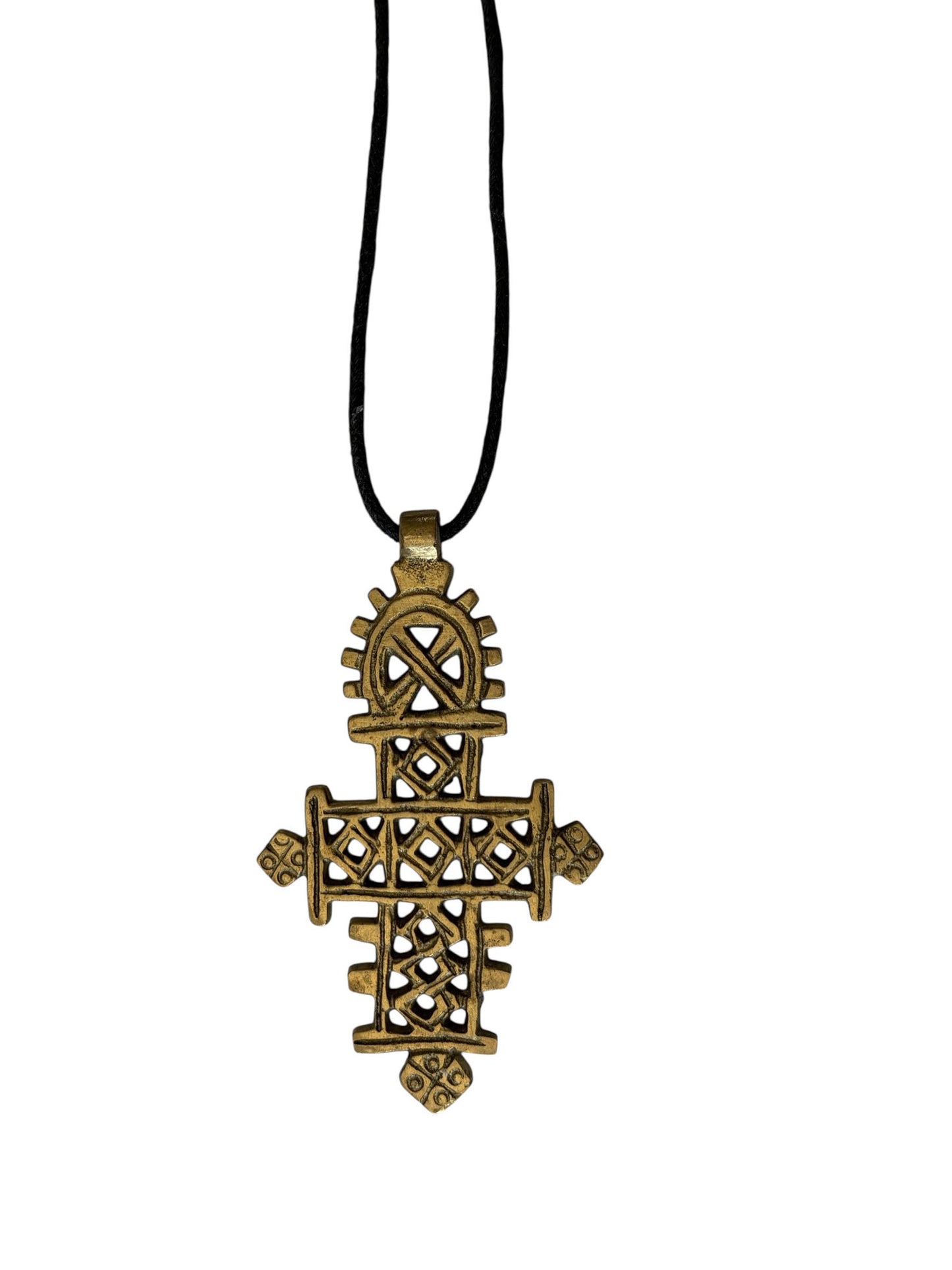 #3260 Vintage Abyssinian /Coptic Cross Pendant Ethiopian Bronze 3" H