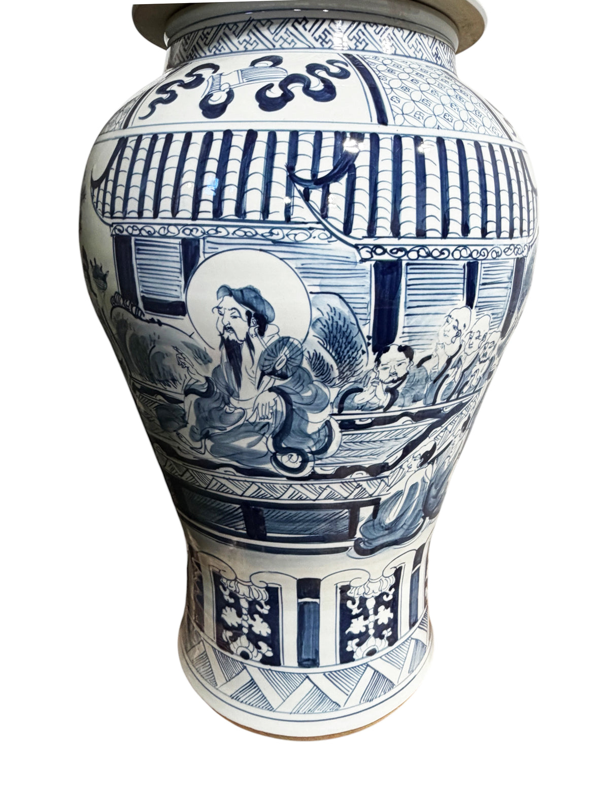 #7202 Vintage Chinese Blue and White Porcelain Palace Urn/ Ginger Jar 36" H