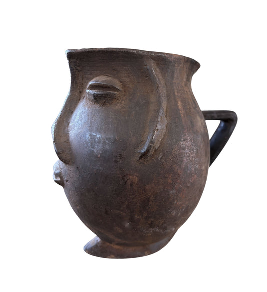 #6606 Vintage  Kuba wooden Cup Figural Head Congo 8.5"H