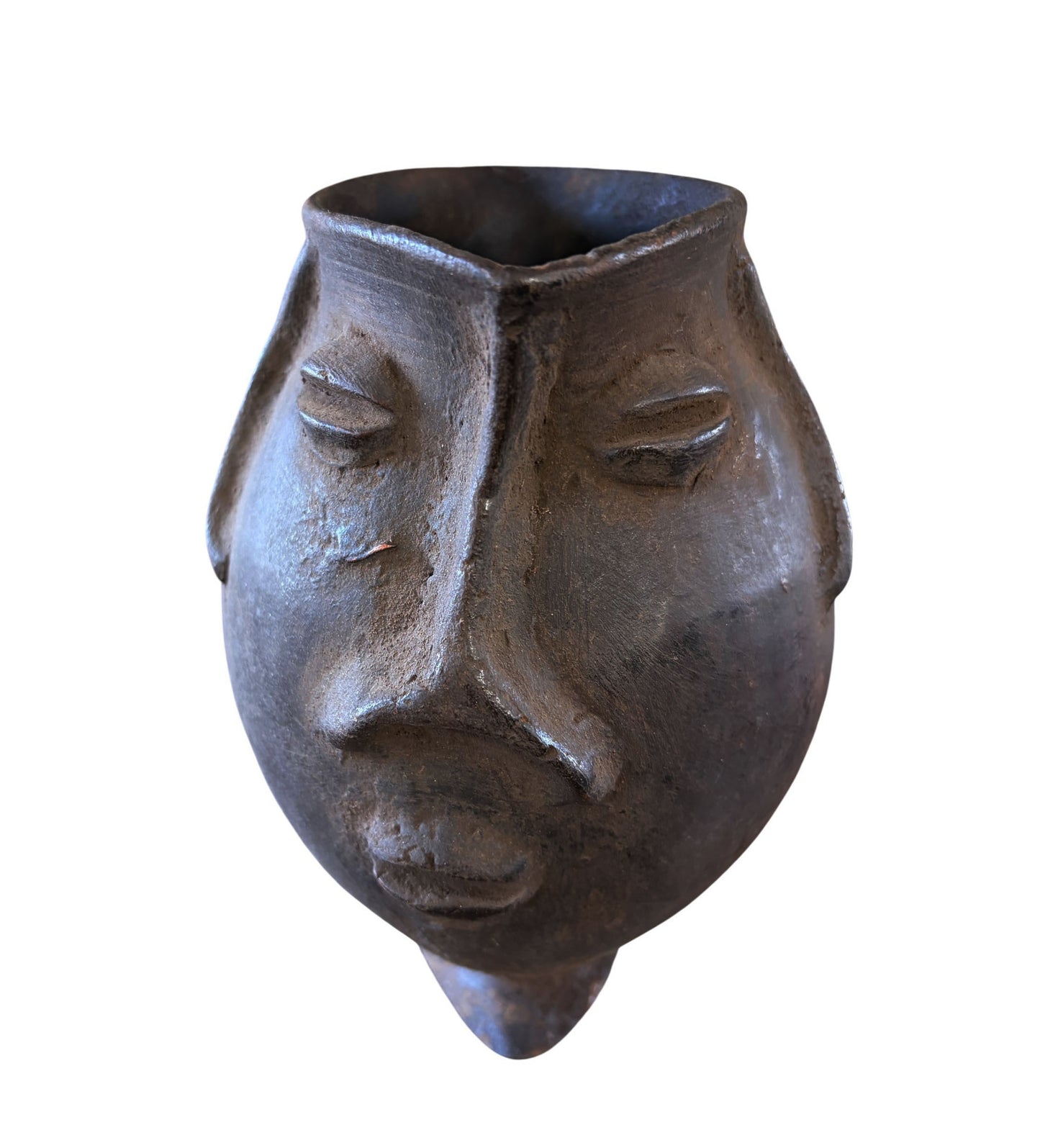 #6606 Vintage  Kuba wooden Cup Figural Head Congo 8.5"H