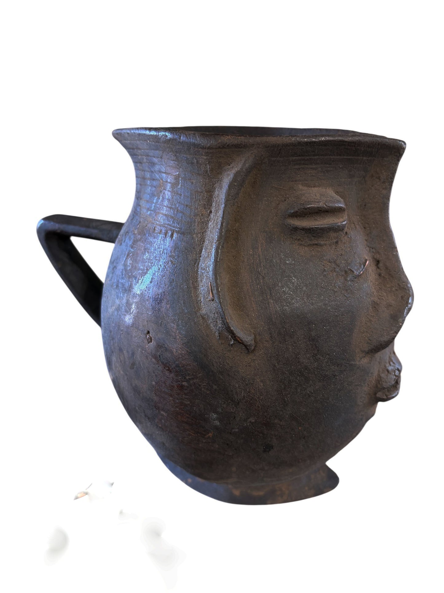 #6606 Vintage  Kuba wooden Cup Figural Head Congo 8.5"H