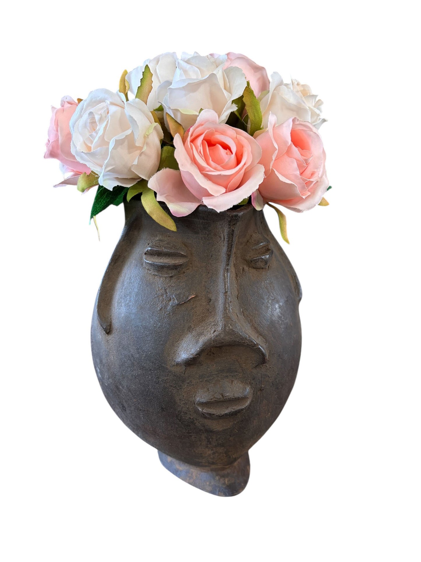 #6606 Vintage  Kuba wooden Cup Figural Head Congo 8.5"H
