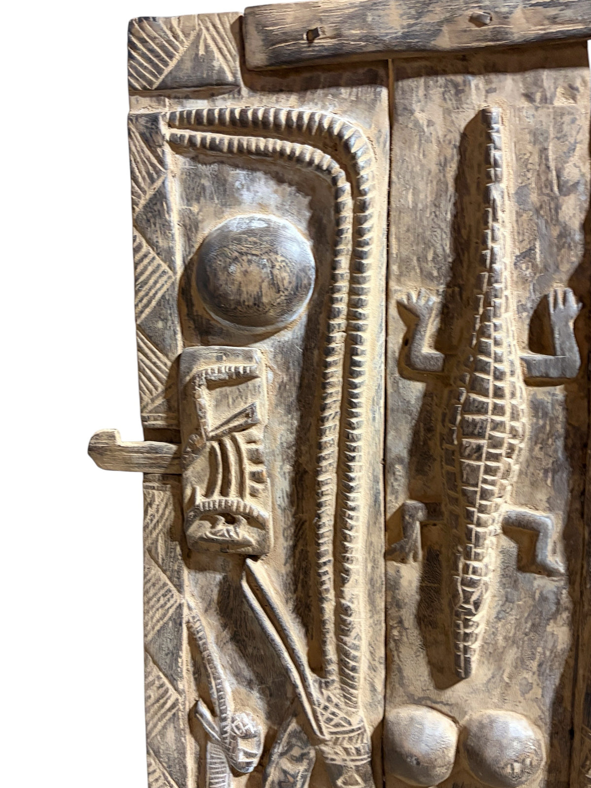 #1349 Vintage  Dogon Granary Door With Chiwaras  /Crocodiles  Mali African 49.5" H