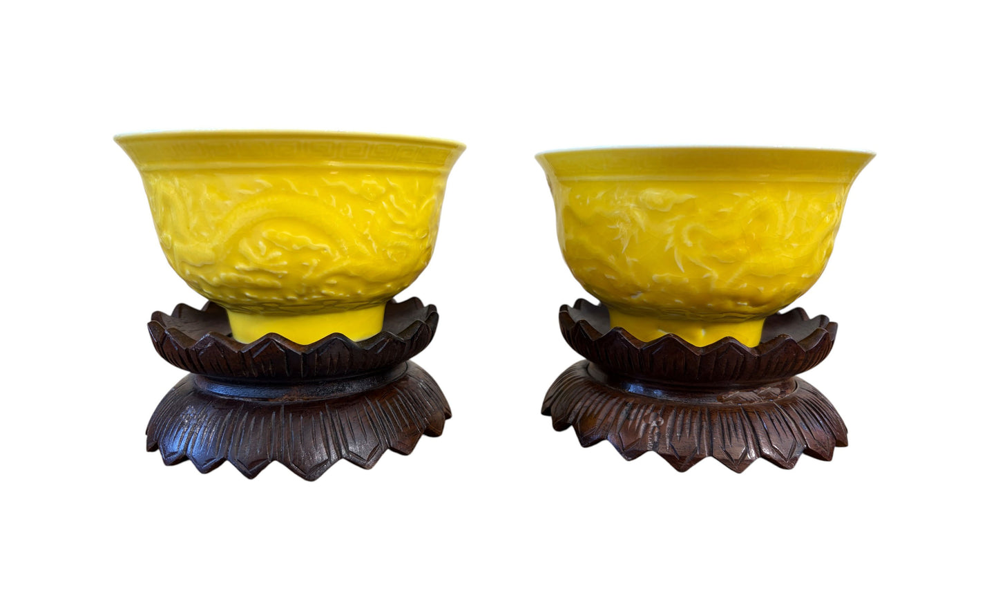 #4274  Pair of Vintage Chinoiserie solid stands wood in the graceful lotus flower form 4.5" D