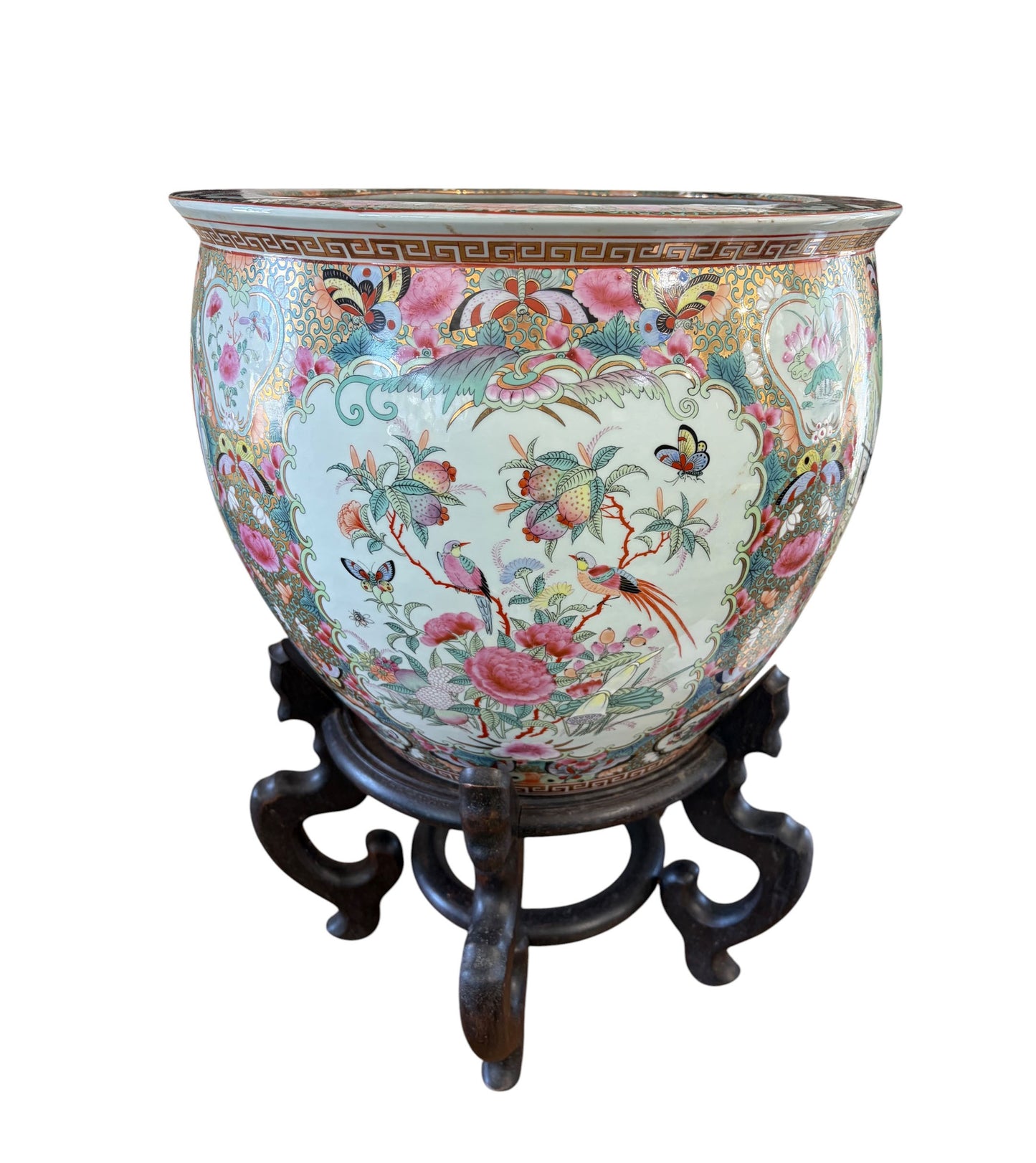 #635 Vintage Rose Medallion Jardiniere/Cache Pot /Planter W/stand 23" H