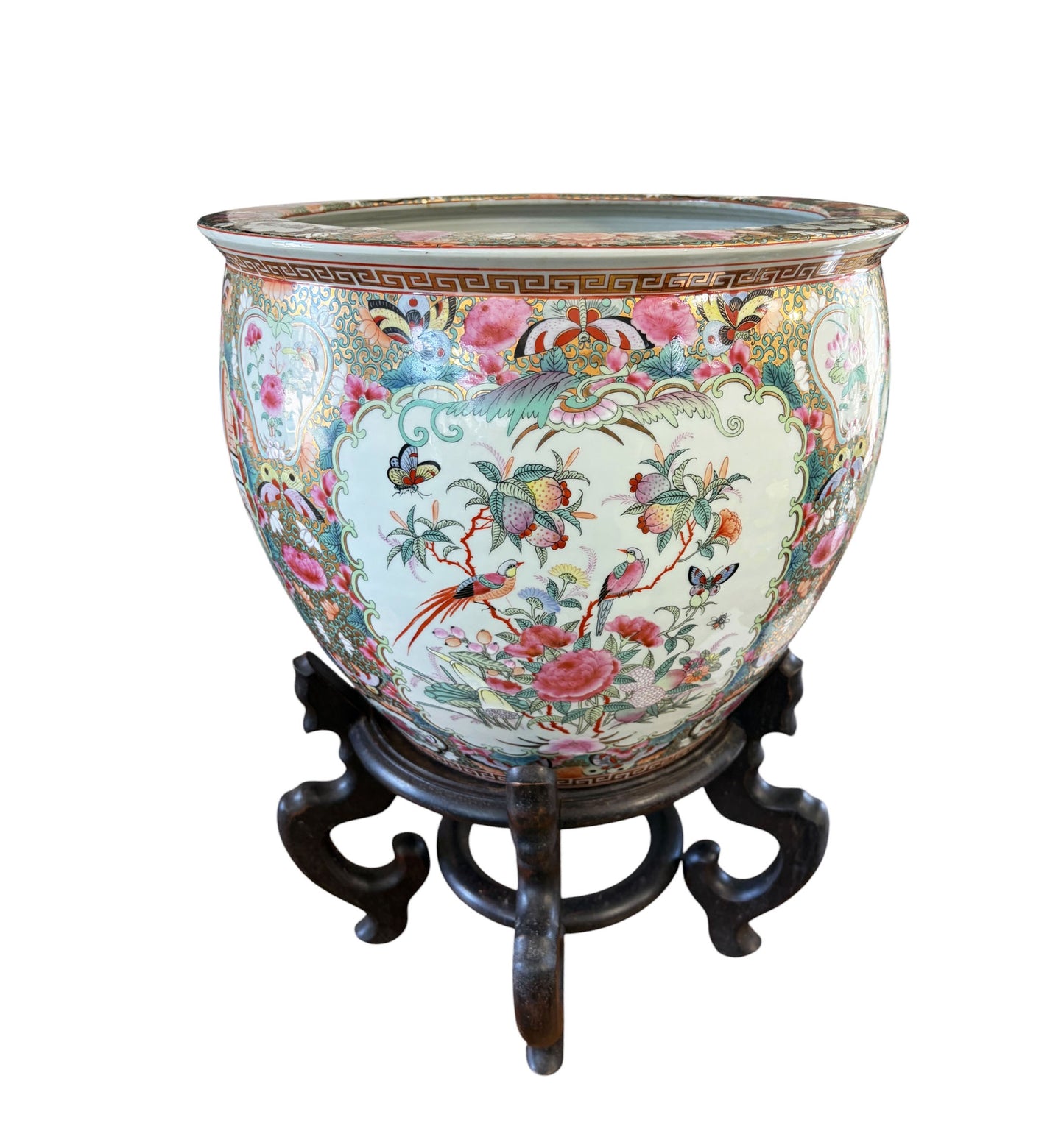 #635 Vintage Rose Medallion Jardiniere/Cache Pot /Planter W/stand 23" H
