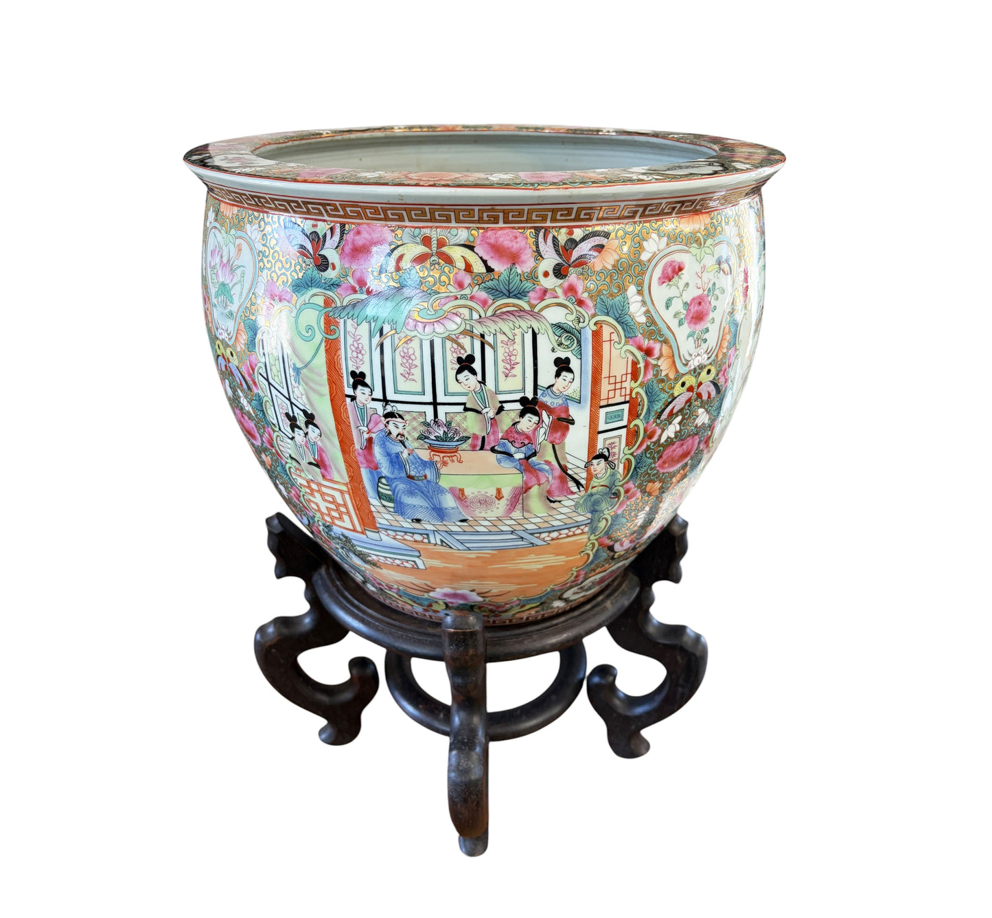 #635 Vintage Rose Medallion Jardiniere/Cache Pot /Planter W/stand 23" H