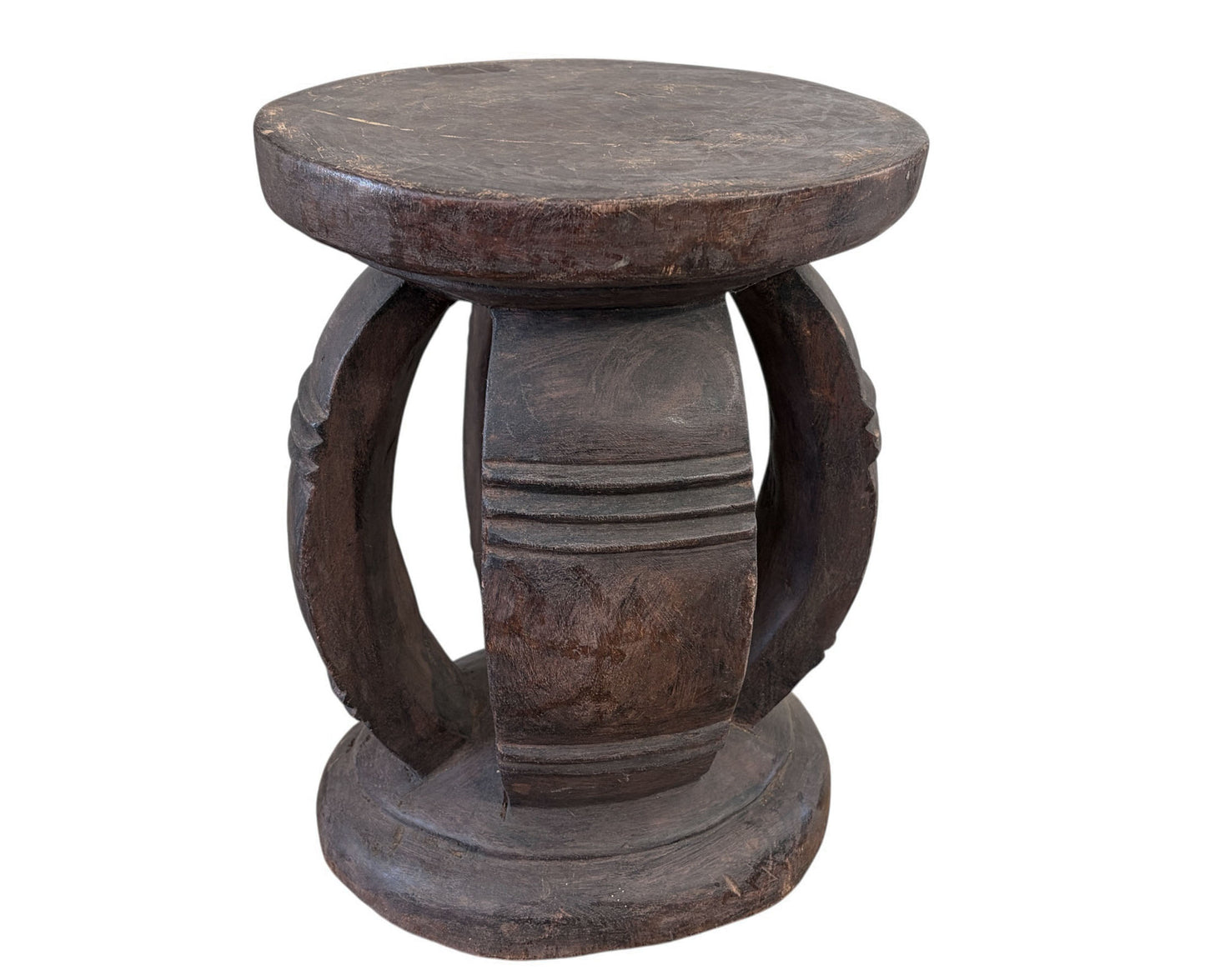 #6671 VTG Rustic Wood African Large Baga Stool Guinea-Bissau  15.5" H by 12"W
