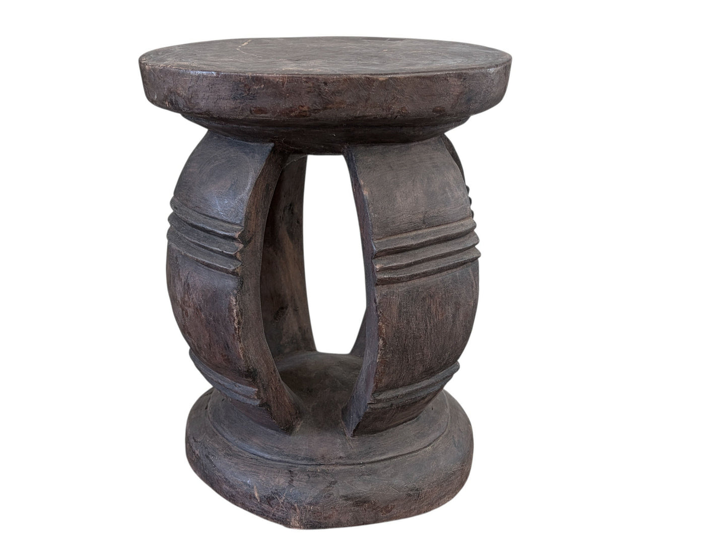 #6671 VTG Rustic Wood African Large Baga Stool Guinea-Bissau  15.5" H by 12"W