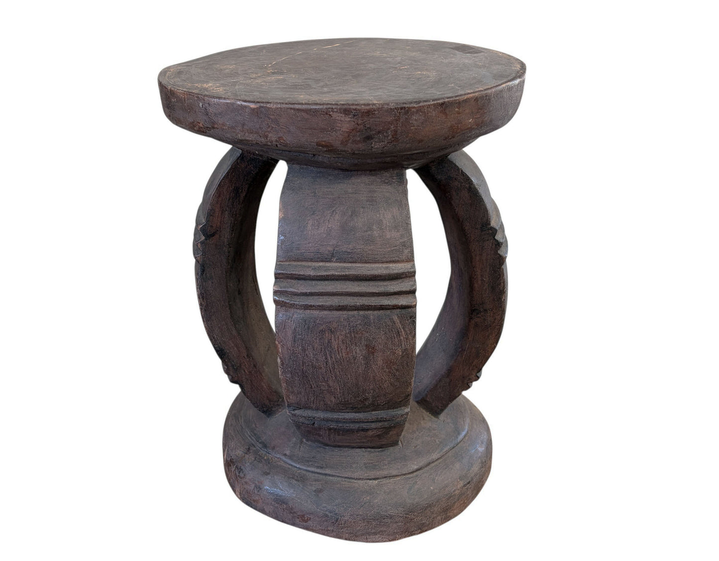 #6671 VTG Rustic Wood African Large Baga Stool Guinea-Bissau  15.5" H by 12"W
