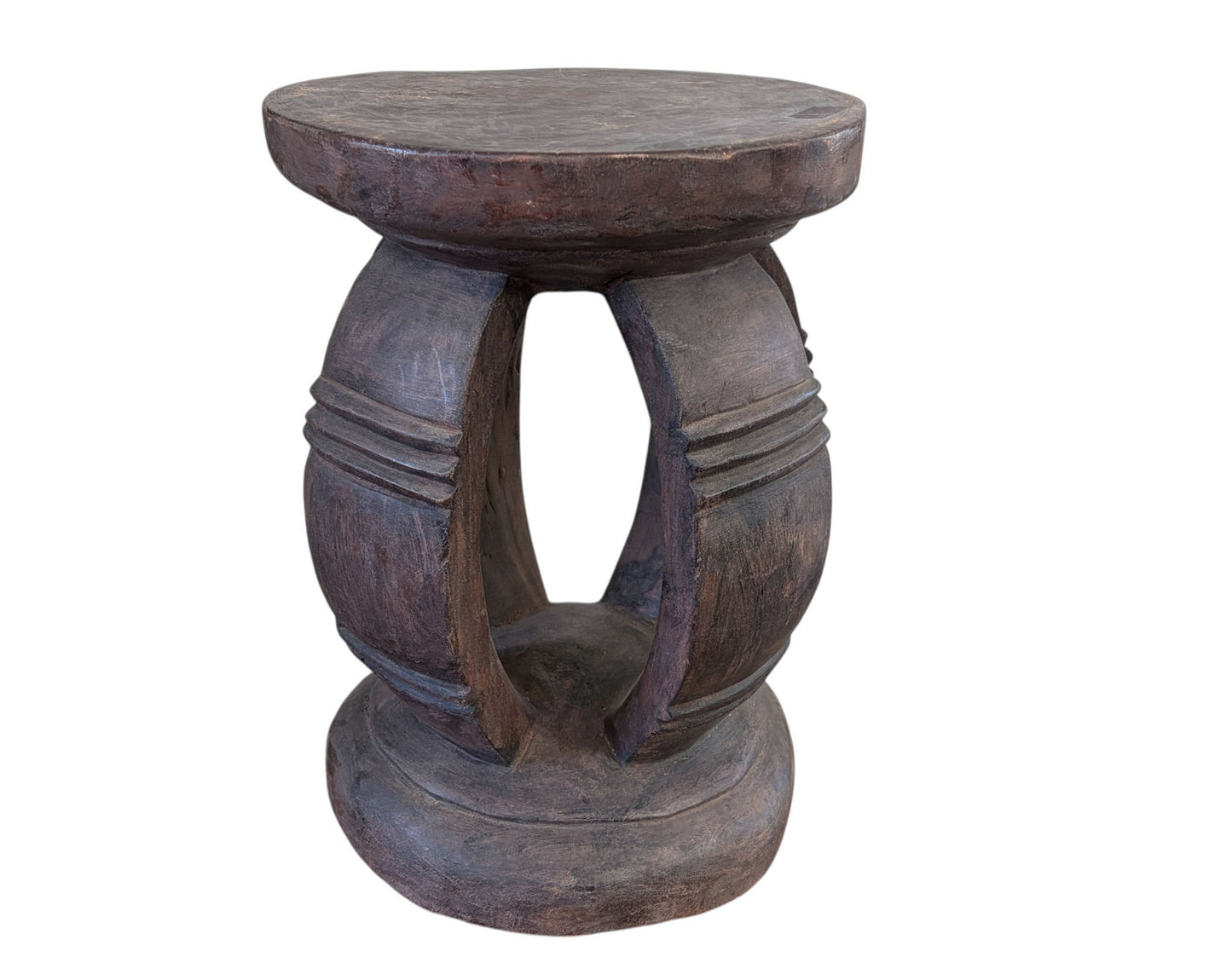 #6671 VTG Rustic Wood African Large Baga Stool Guinea-Bissau  15.5" H by 12"W