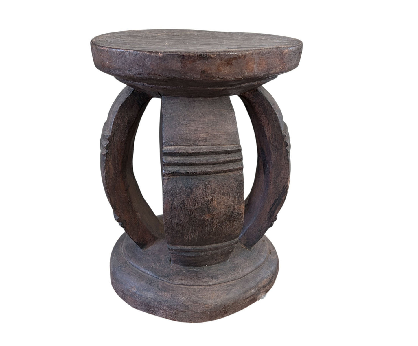 #6671 VTG Rustic Wood African Large Baga Stool Guinea-Bissau  15.5" H by 12"W