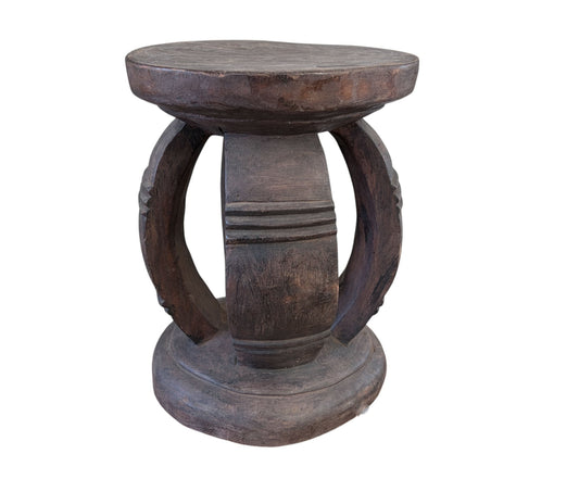 #6671 VTG Rustic Wood African Large Baga Stool Guinea-Bissau  15.5" H by 12"W