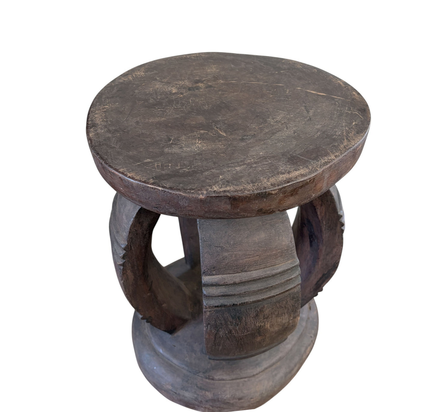 #6671 VTG Rustic Wood African Large Baga Stool Guinea-Bissau  15.5" H by 12"W