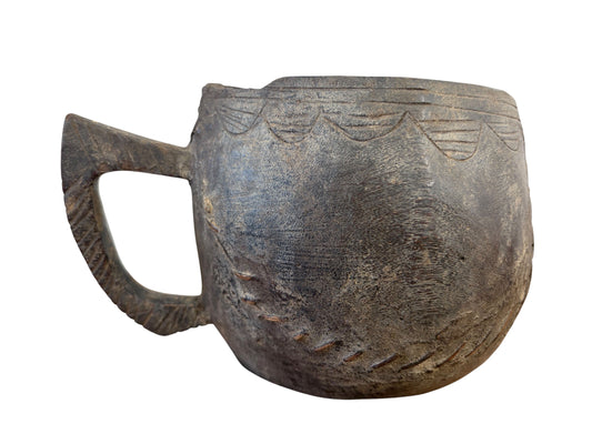 #4991 Superb  vintage  Kuba wooden Cup  Congo 5" W