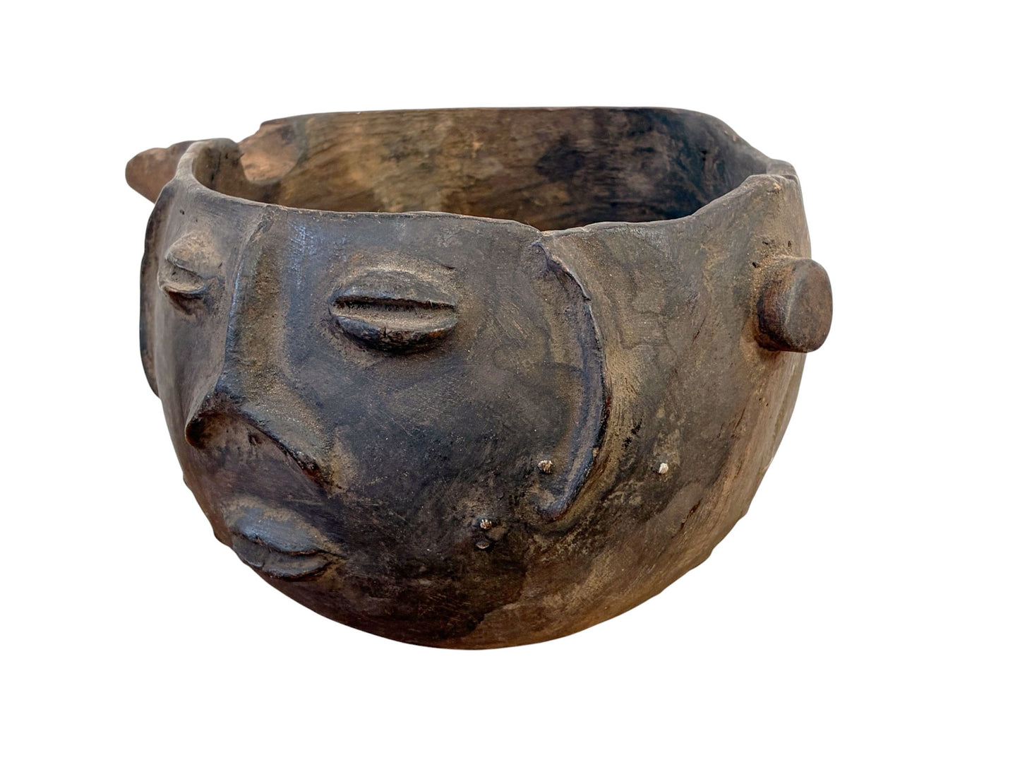 #745 Vintage  Kuba wooden Cup Figural Head Congo 8.5" w