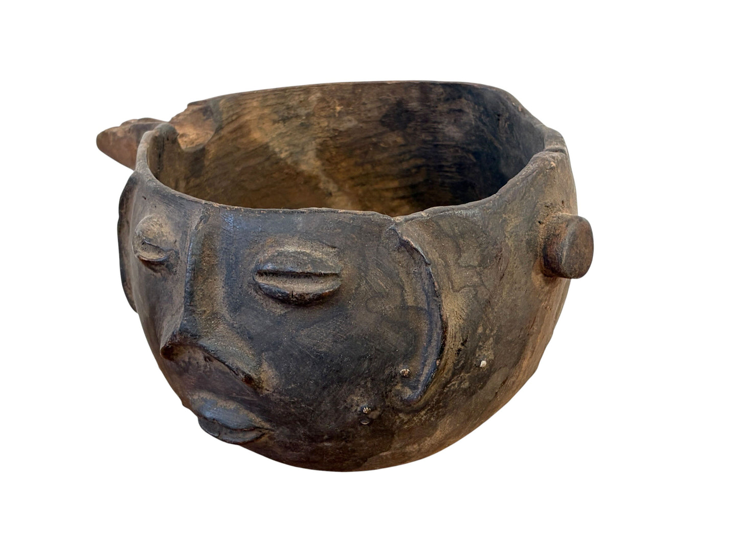 #745 Vintage  Kuba wooden Cup Figural Head Congo 8.5" w