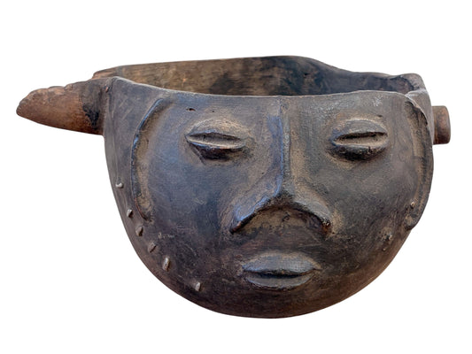 #745 Vintage  Kuba wooden Cup Figural Head Congo 8.5" w