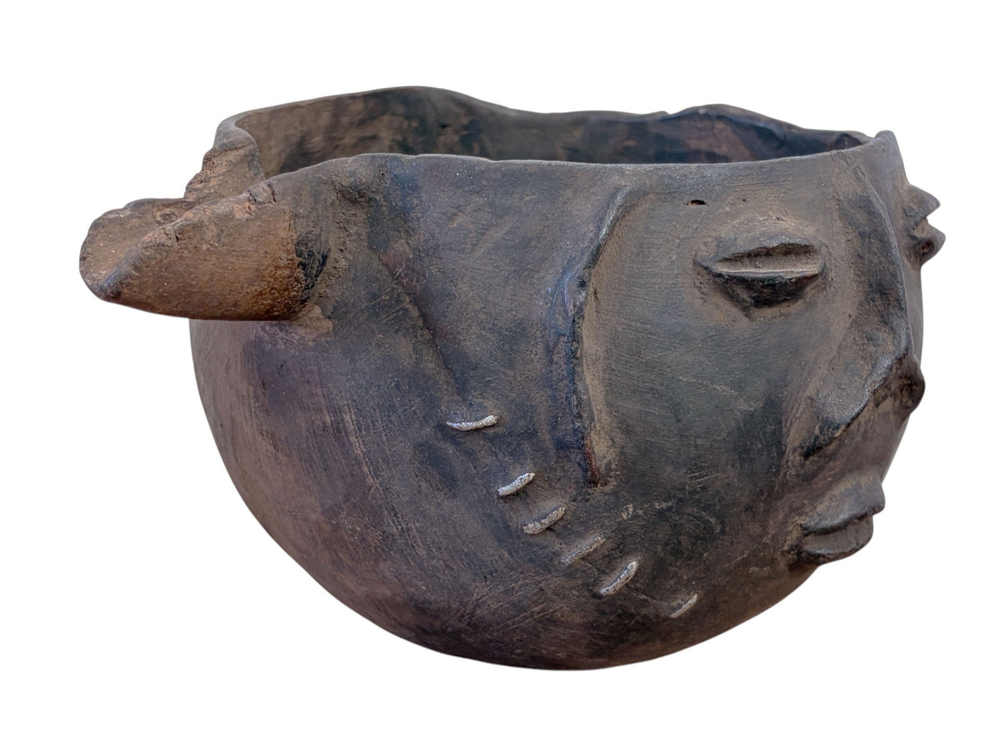 #745 Vintage  Kuba wooden Cup Figural Head Congo 8.5" w