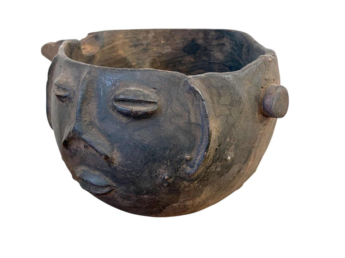 #745 Vintage  Kuba wooden Cup Figural Head Congo 8.5" w