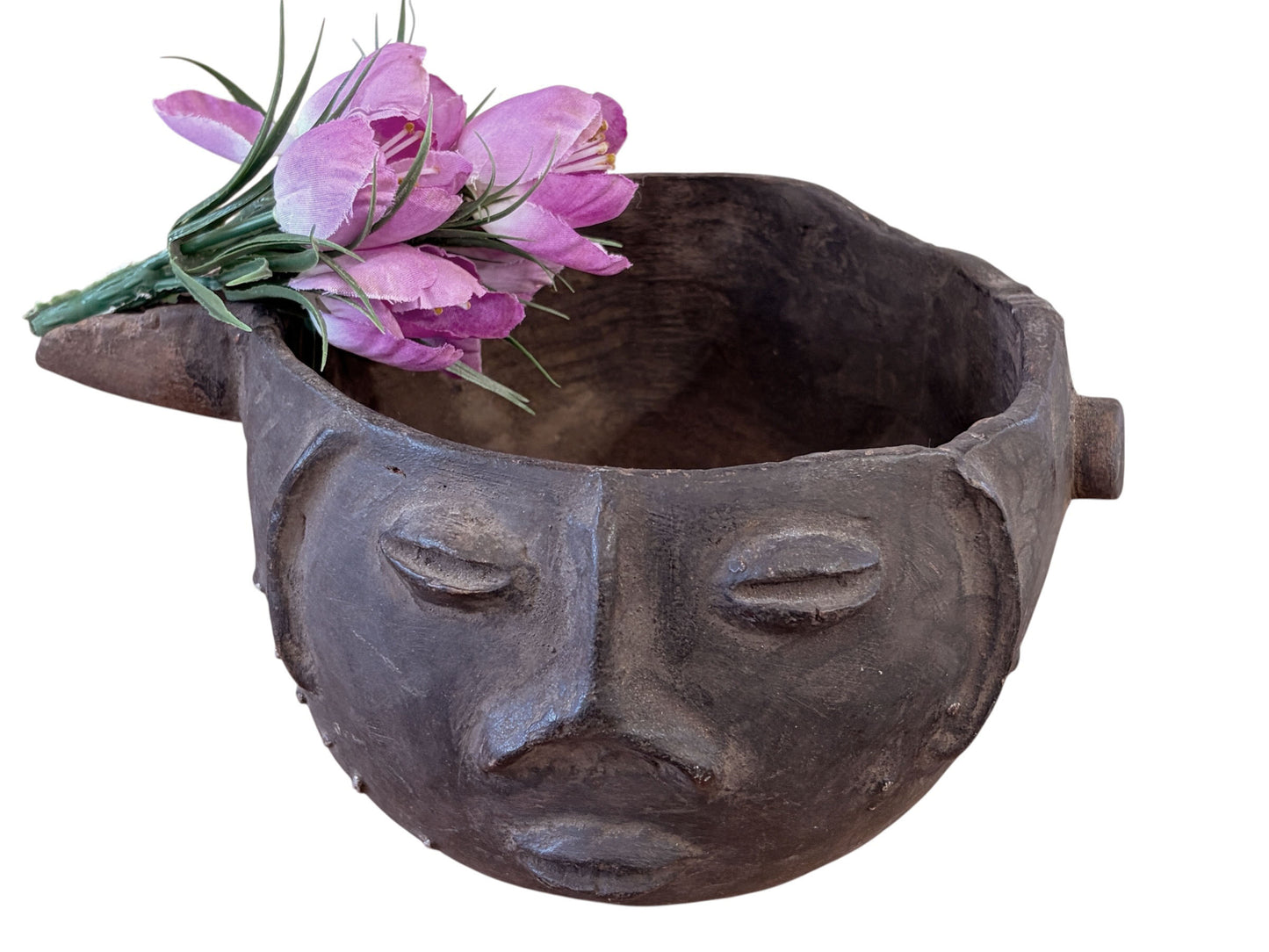 #745 Vintage  Kuba wooden Cup Figural Head Congo 8.5" w