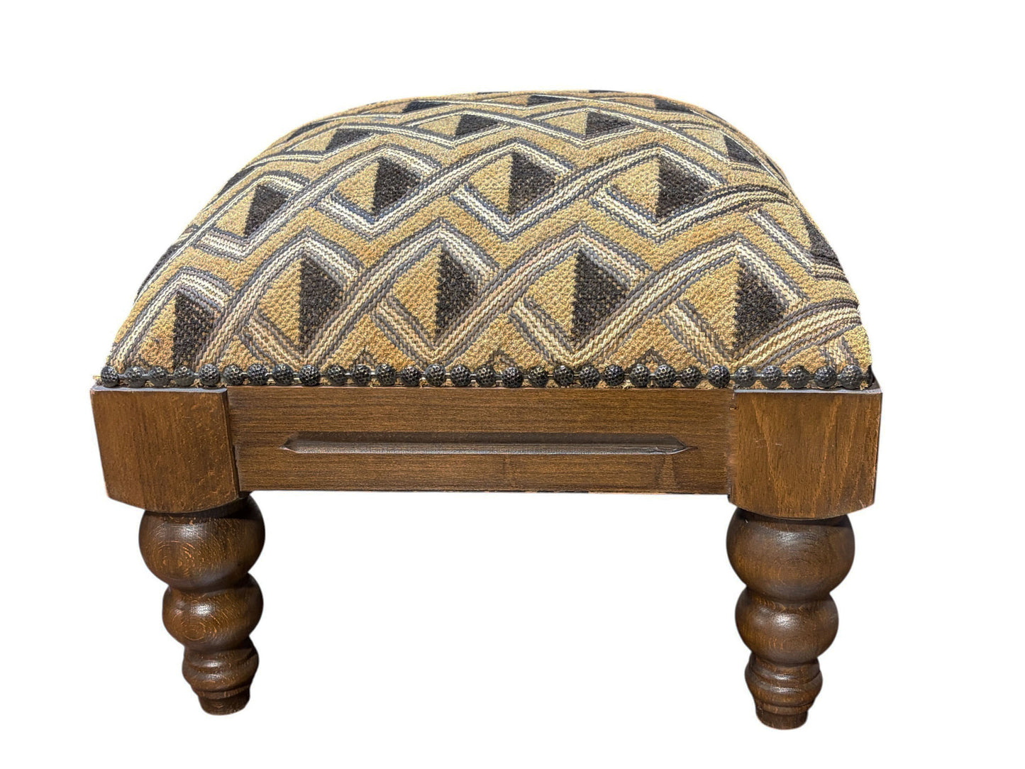 #547 Square  Wooden Footstool W/ Vintage African Kuba Cloth Textile 12.5" H