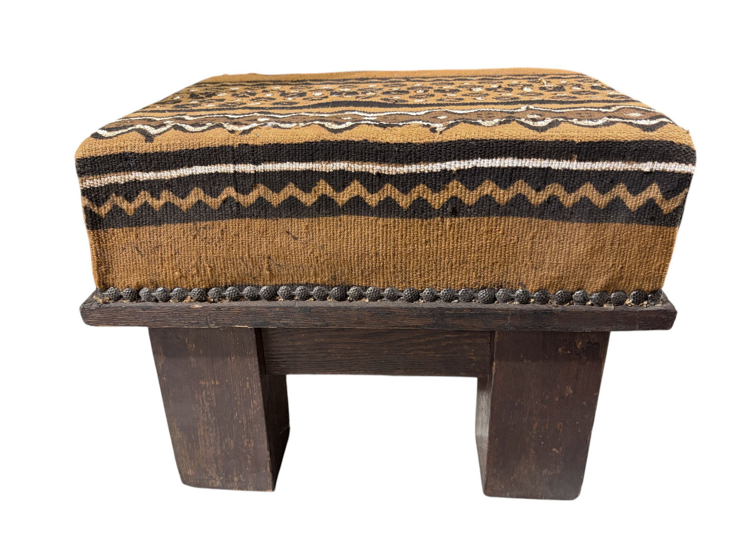 #215 Vintage Footstool/Low Stool W/Bogolan Mud cloth 16" W
