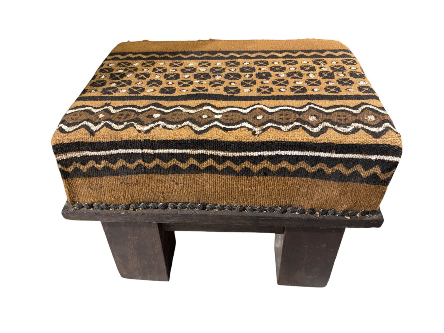 #215 Vintage Footstool/Low Stool W/Bogolan Mud cloth 16" W
