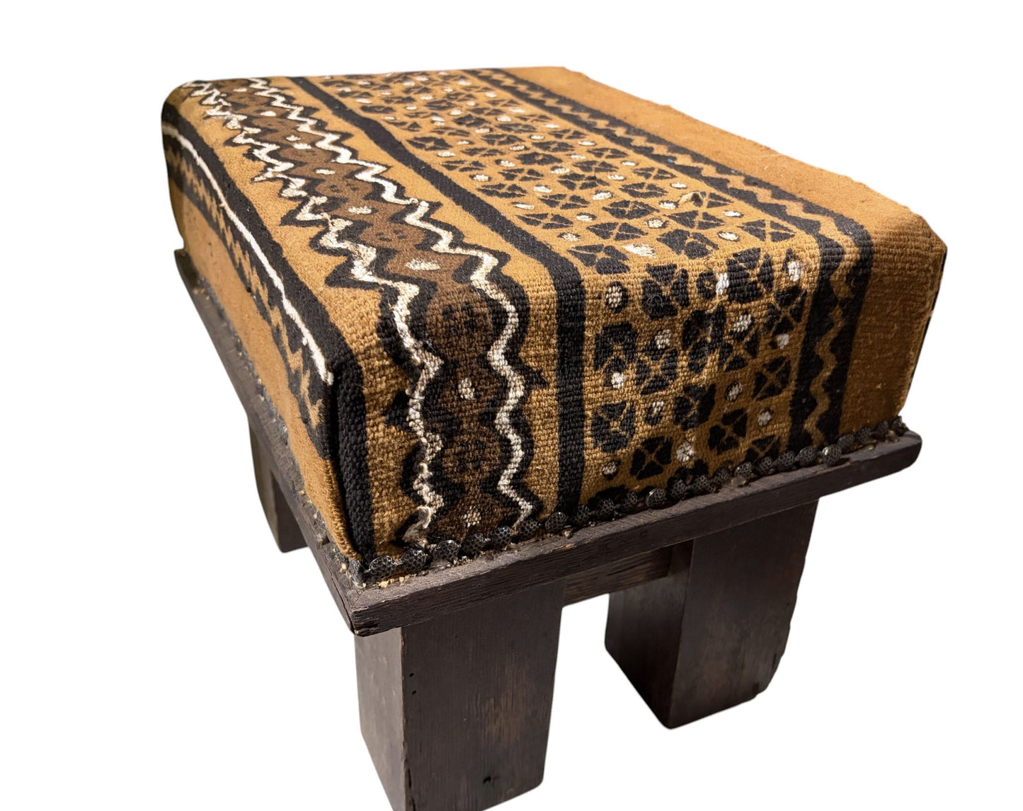 #215 Vintage Footstool/Low Stool W/Bogolan Mud cloth 16" W