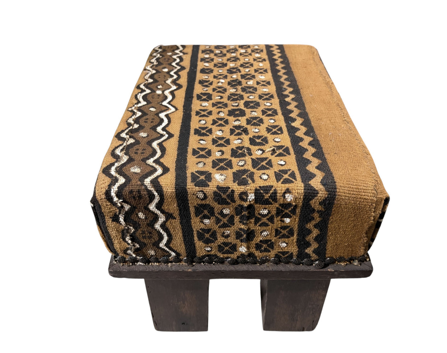 #215 Vintage Footstool/Low Stool W/Bogolan Mud cloth 16" W