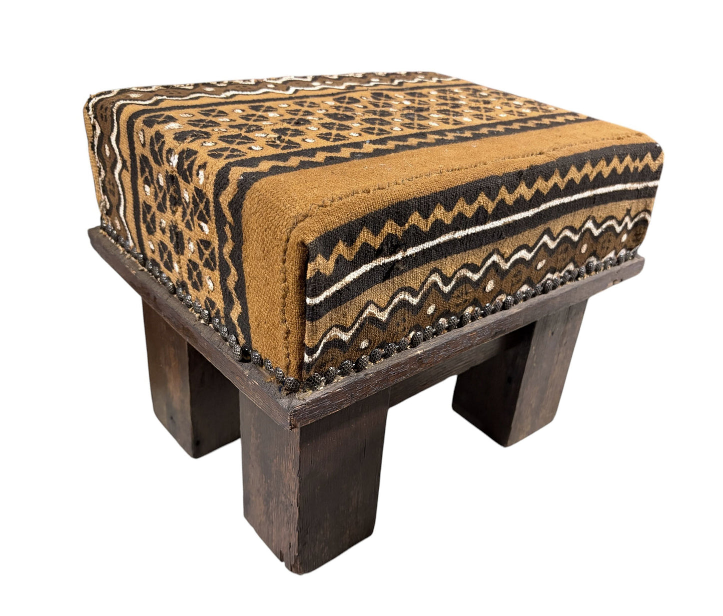 #215 Vintage Footstool/Low Stool W/Bogolan Mud cloth 16" W