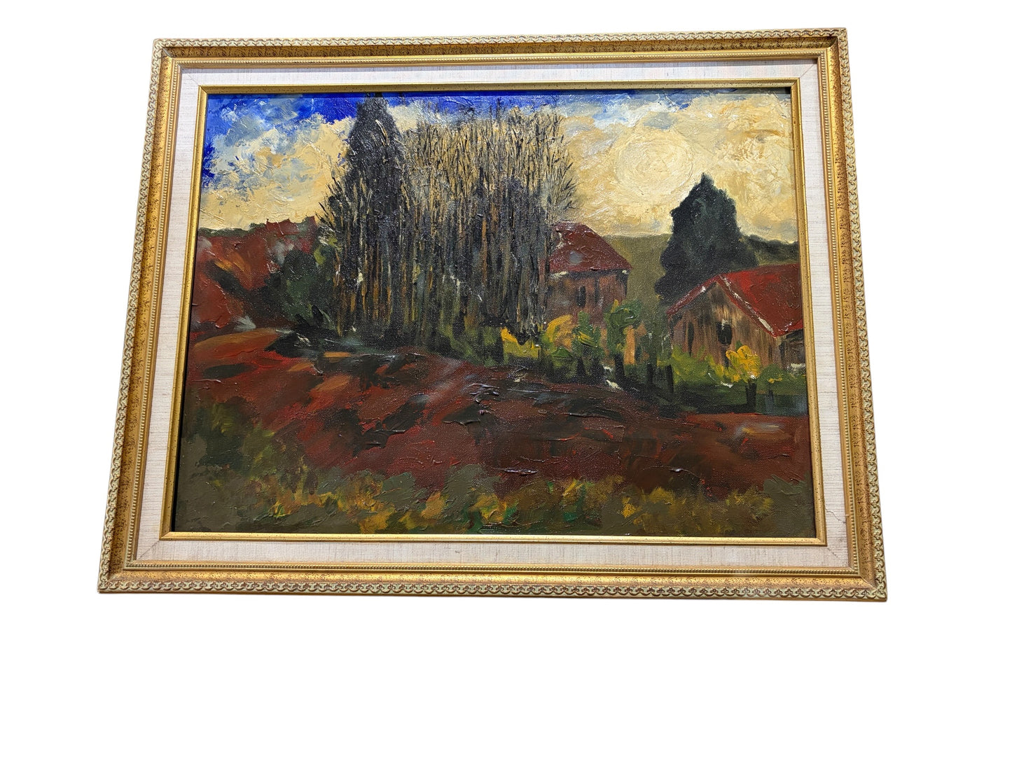 #105 Vintage Acrylic Landscape Painting On Canvas  Framed