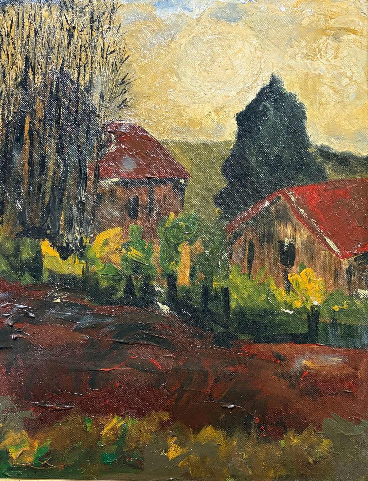 #105 Vintage Acrylic Landscape Painting On Canvas  Framed