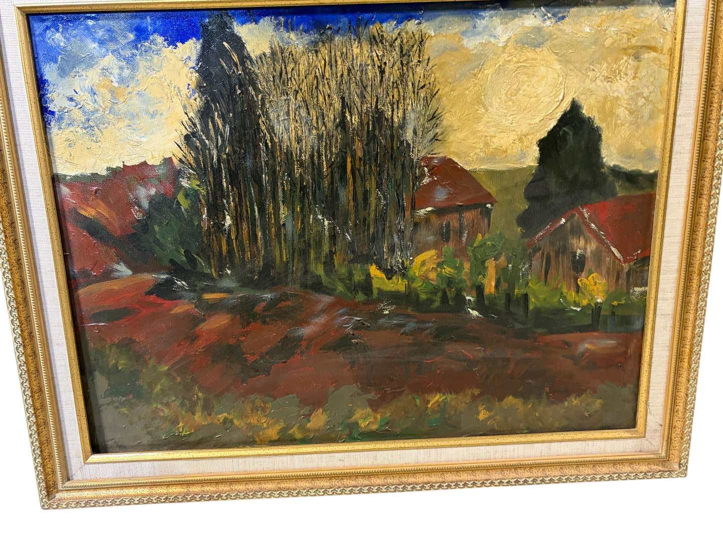 #105 Vintage Acrylic Landscape Painting On Canvas  Framed