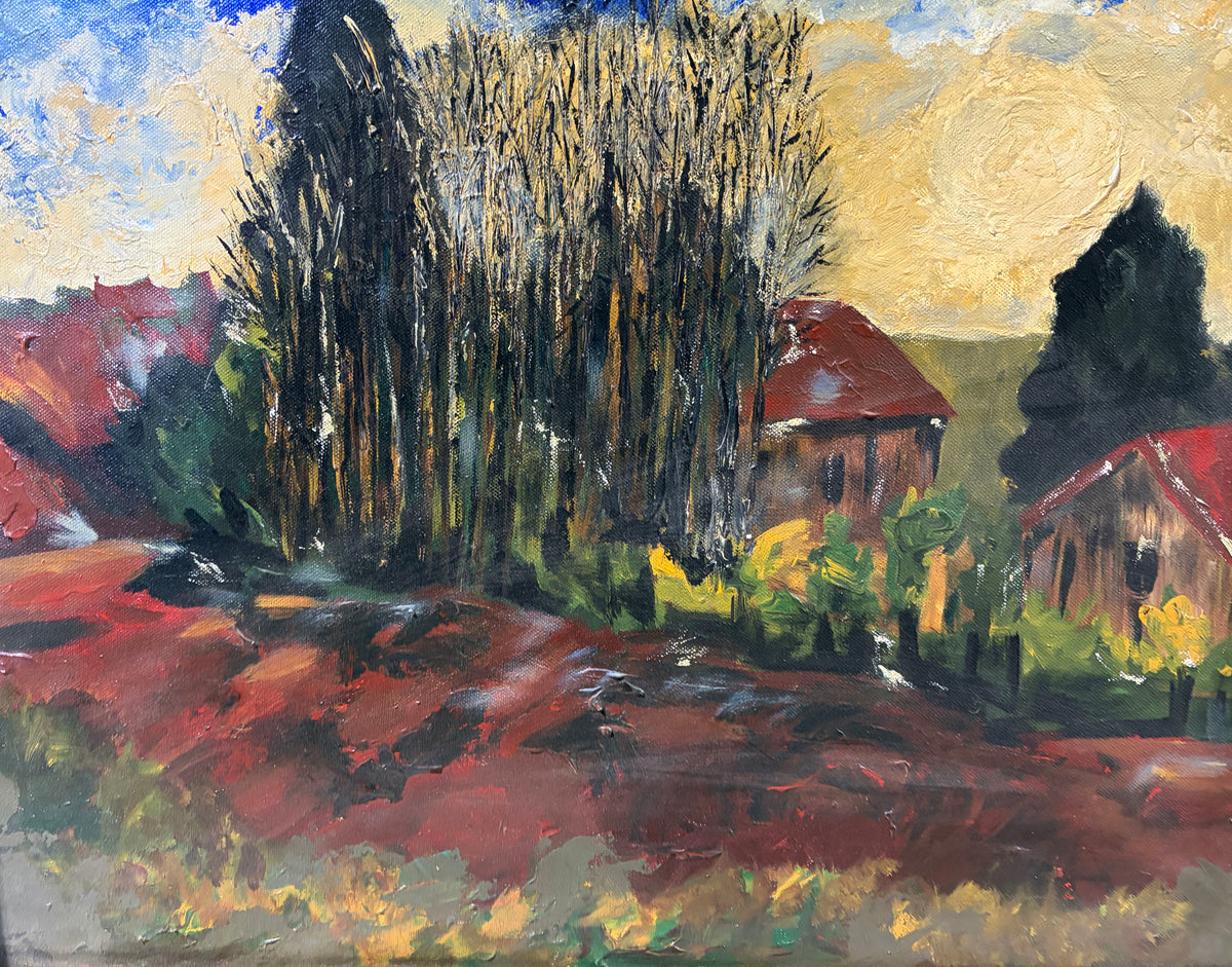 #105 Vintage Acrylic Landscape Painting On Canvas  Framed
