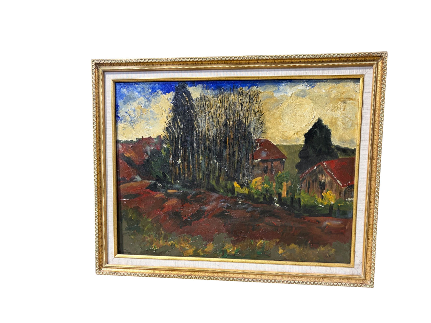 #105 Vintage Acrylic Landscape Painting On Canvas  Framed