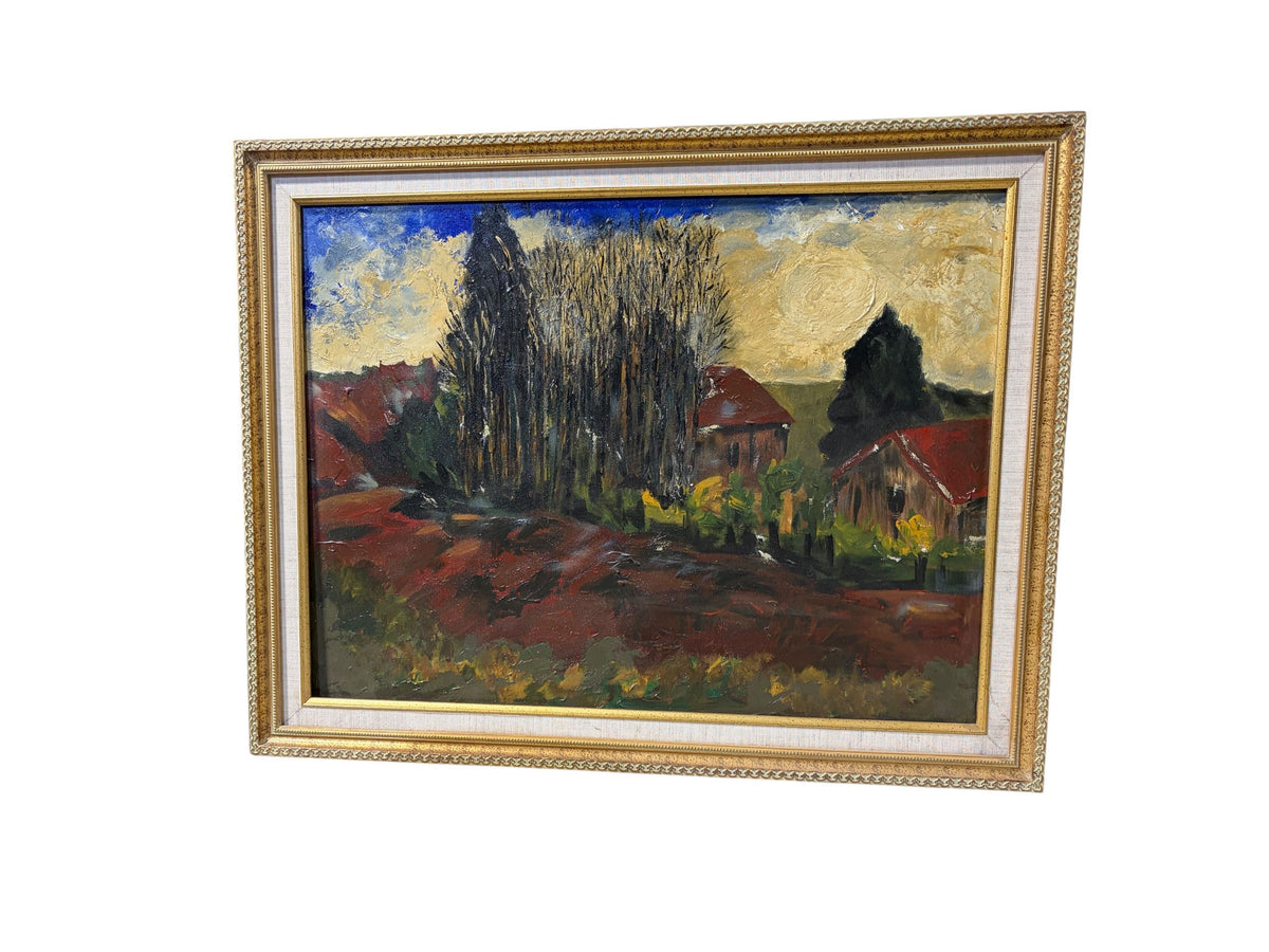 #105 Vintage Acrylic Landscape Painting On Canvas  Framed