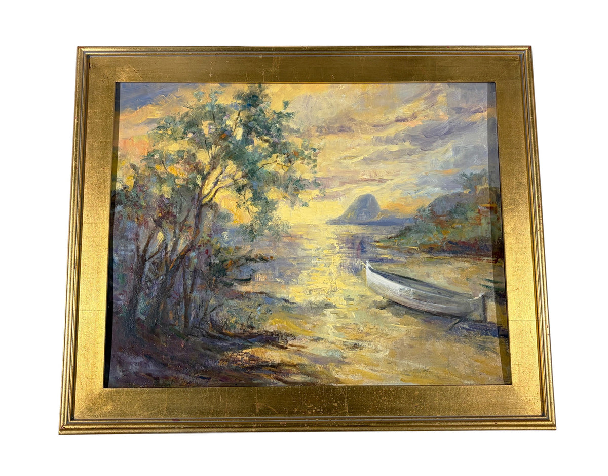 #106 Vintage Acrylic Landscape Painting On Canvas  Framed 33.75"W