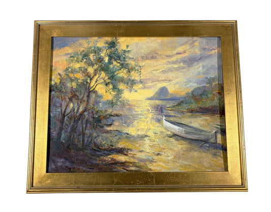 #106 Vintage Acrylic Landscape Painting On Canvas  Framed 33.75"W