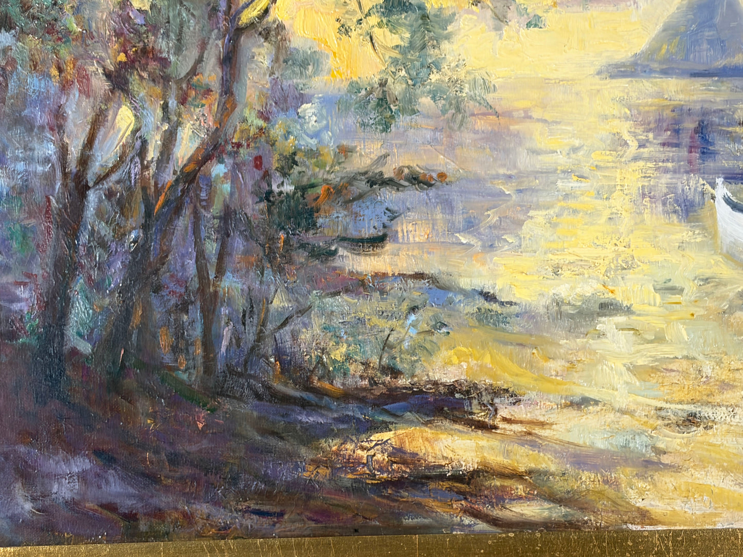 #106 Vintage Acrylic Landscape Painting On Canvas  Framed 33.75"W