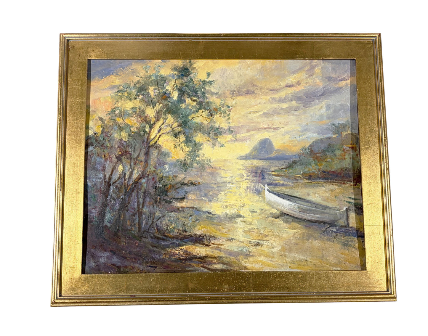 #106 Vintage Acrylic Landscape Painting On Canvas  Framed 33.75"W