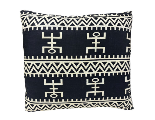 #133 African Custom Made Black and White Kente Cloth Pillow 20"