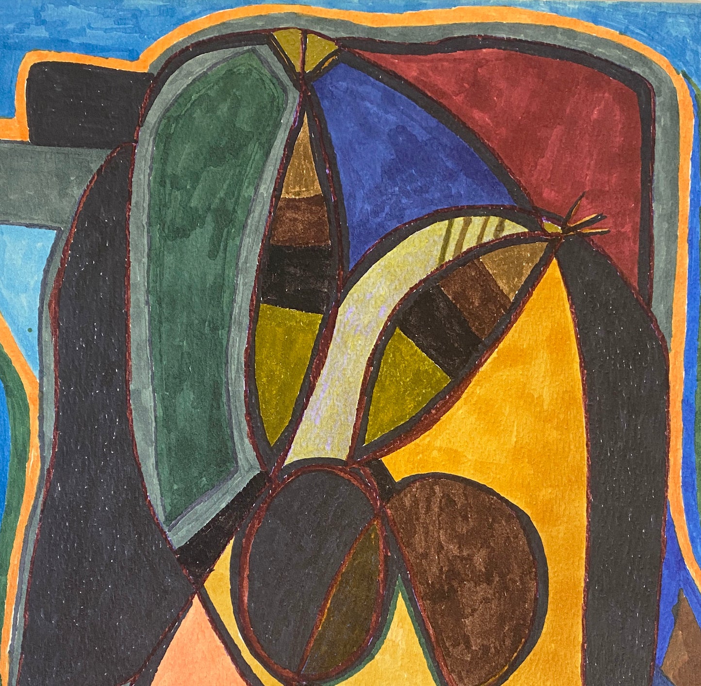 #83 Felt Pens On Paper  Abstract  Yjr Framed " l'oeil"