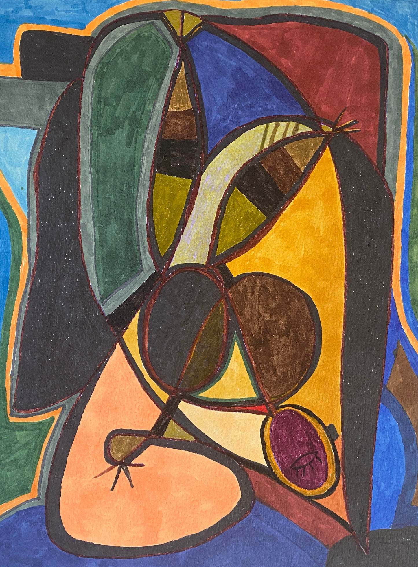 #83 Felt Pens On Paper  Abstract  Yjr Framed " l'oeil"