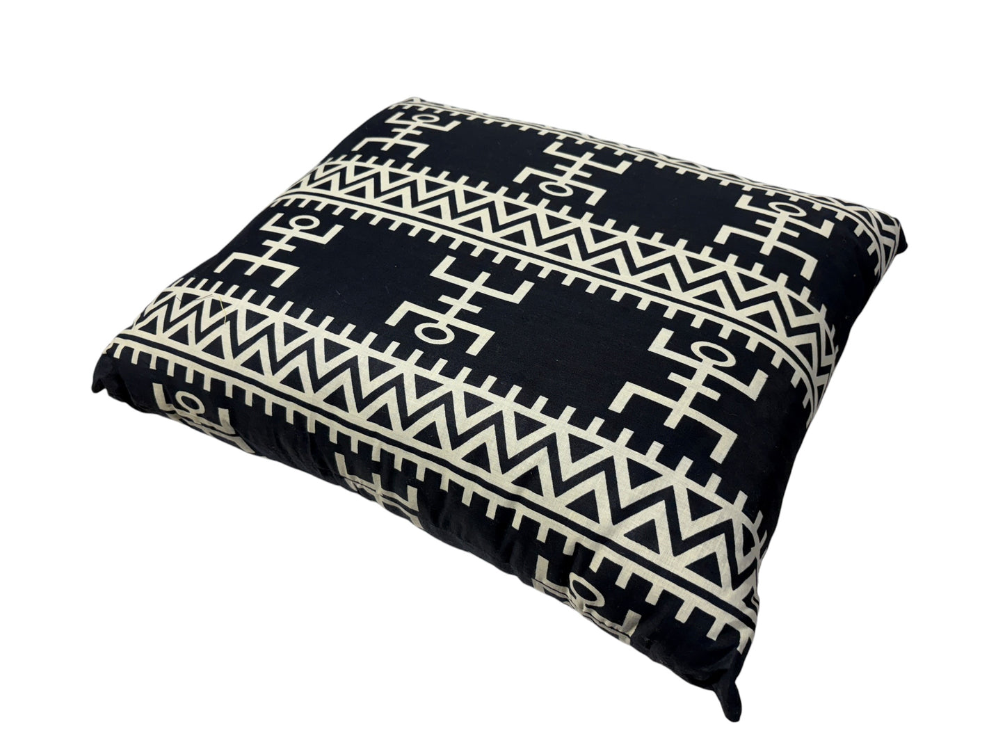 #133A African Custom Made Black and White Kente Cloth Pillow 22" W