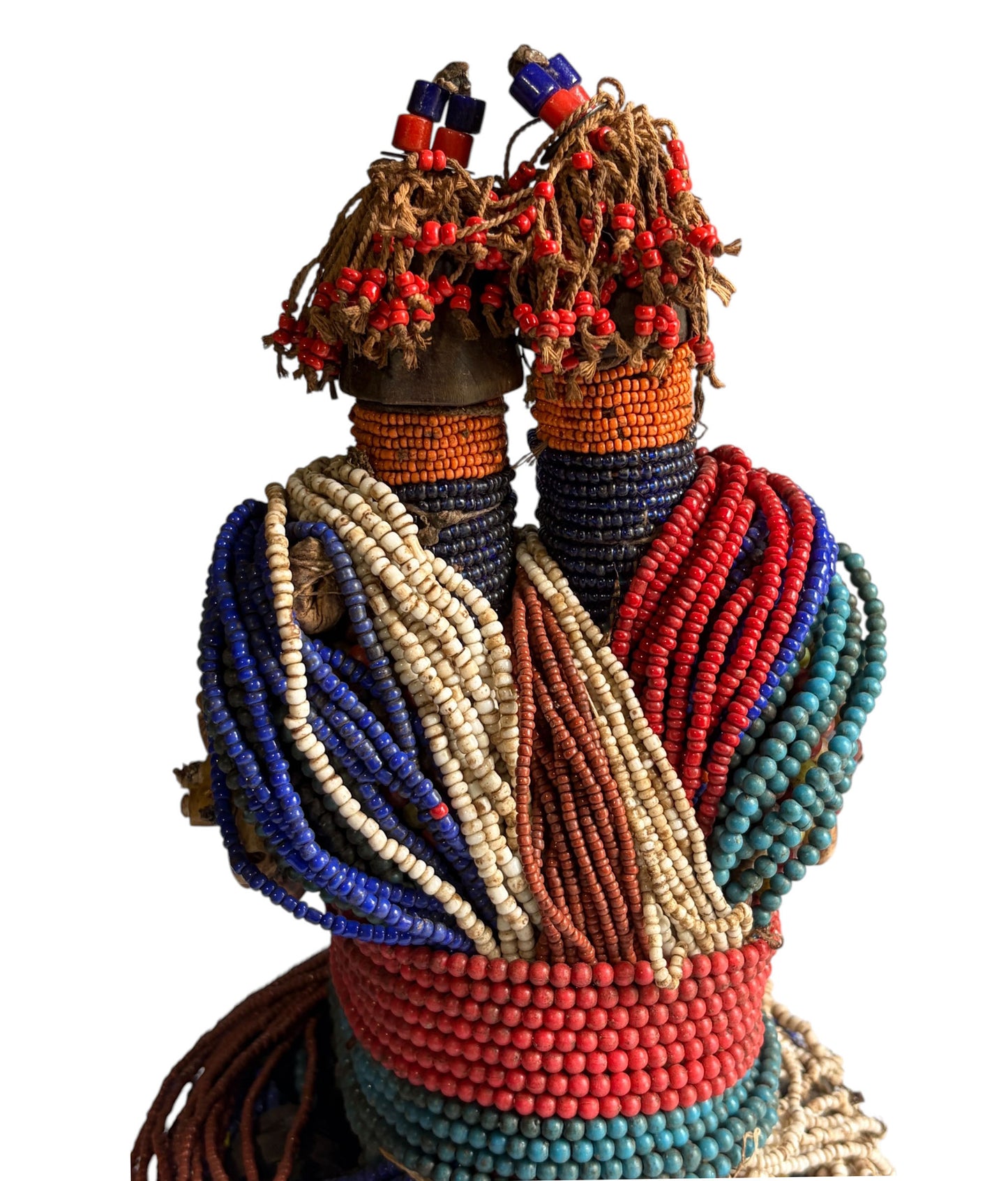 #1224 Vintage African Beaded Fali Namji Twin  Fertility Dolls Cameroon 10.5" H