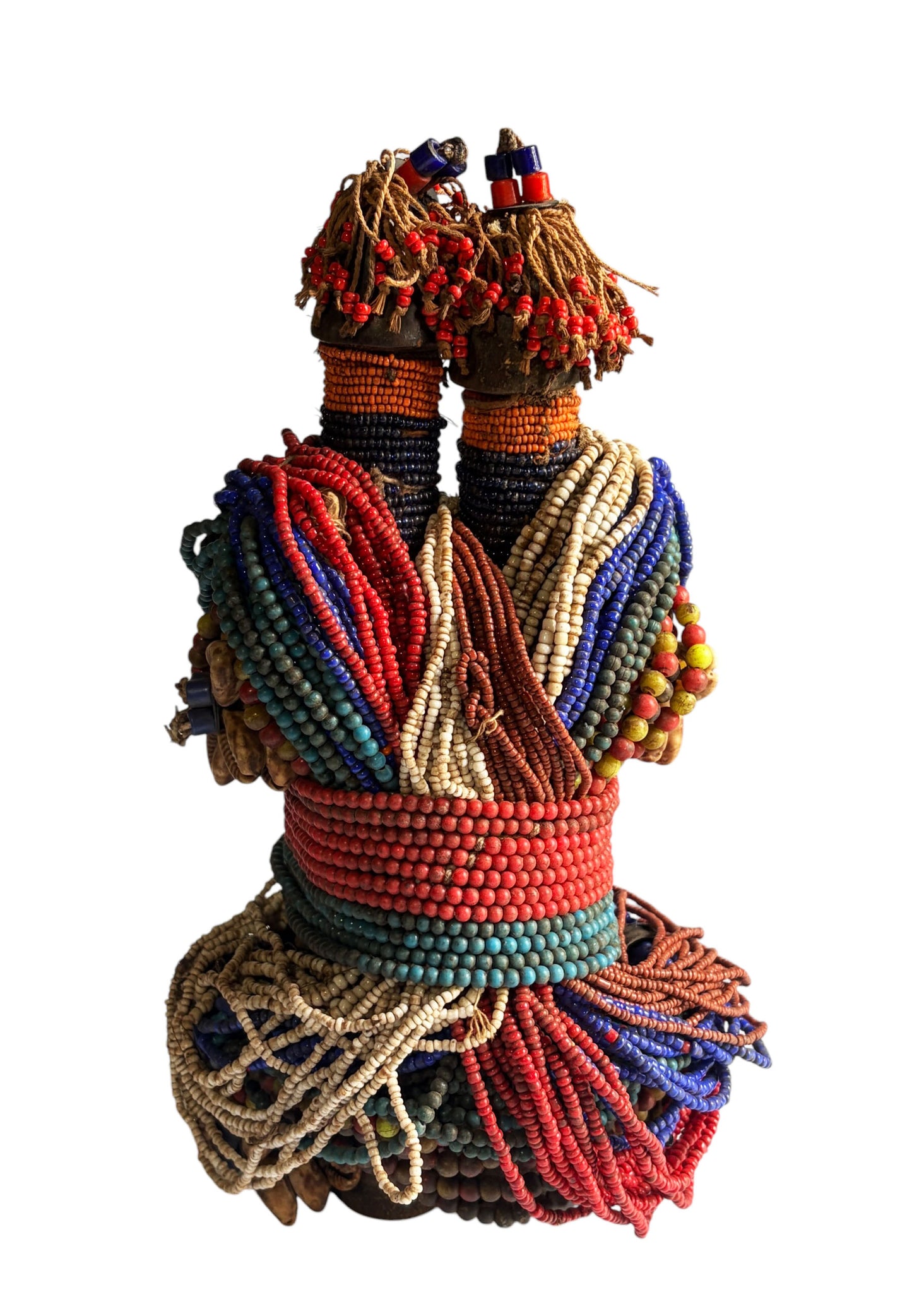 #1224 Vintage African Beaded Fali Namji Twin  Fertility Dolls Cameroon 10.5" H