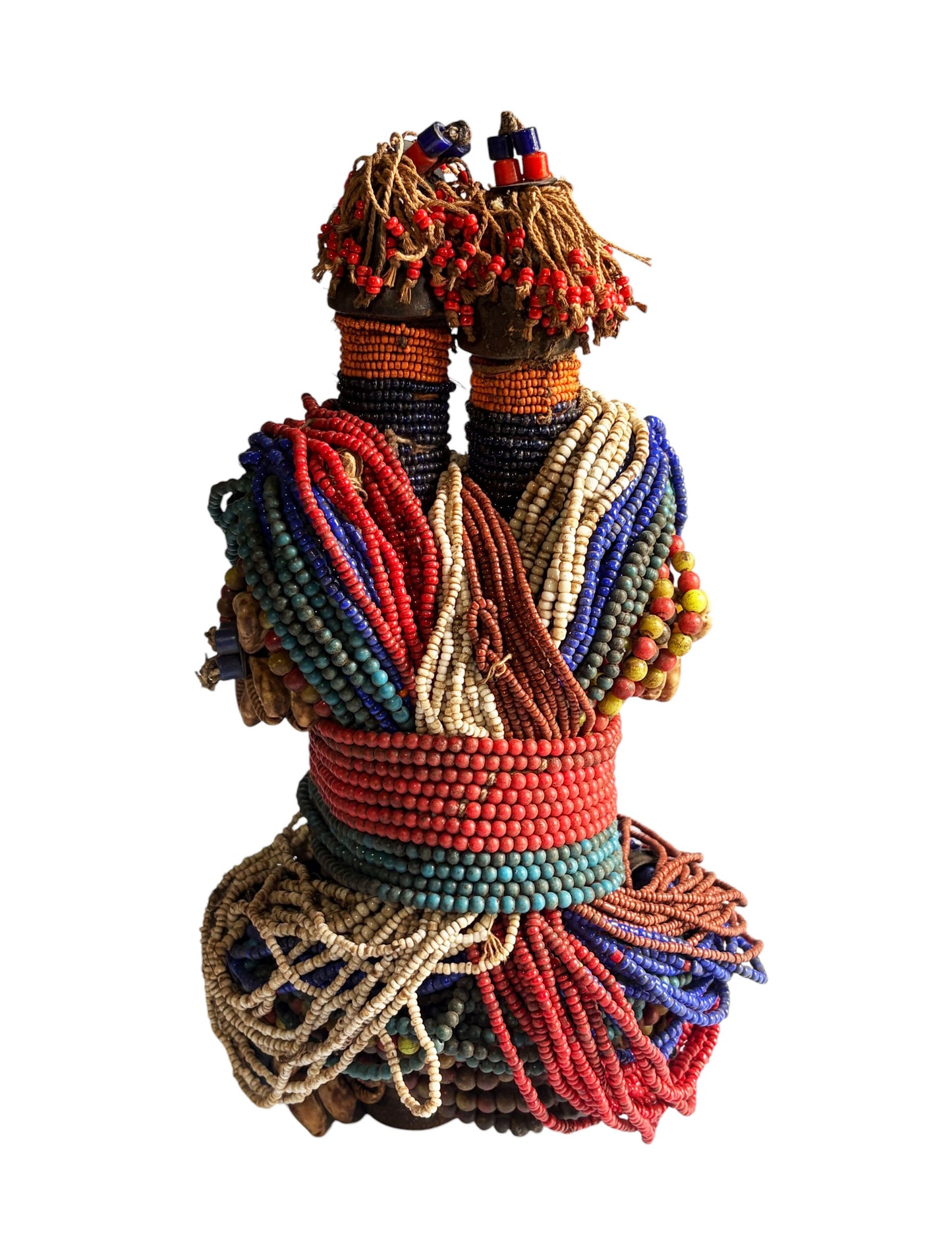 #1224 Vintage African Beaded Fali Namji Twin  Fertility Dolls Cameroon 10.5" H