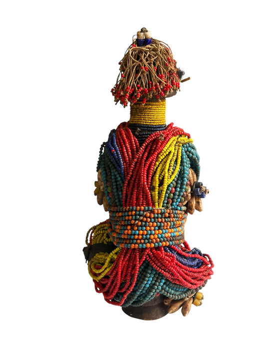 #1225 Vintage African Beaded Fali Namji Fertility Doll Cameroon 11.5" H