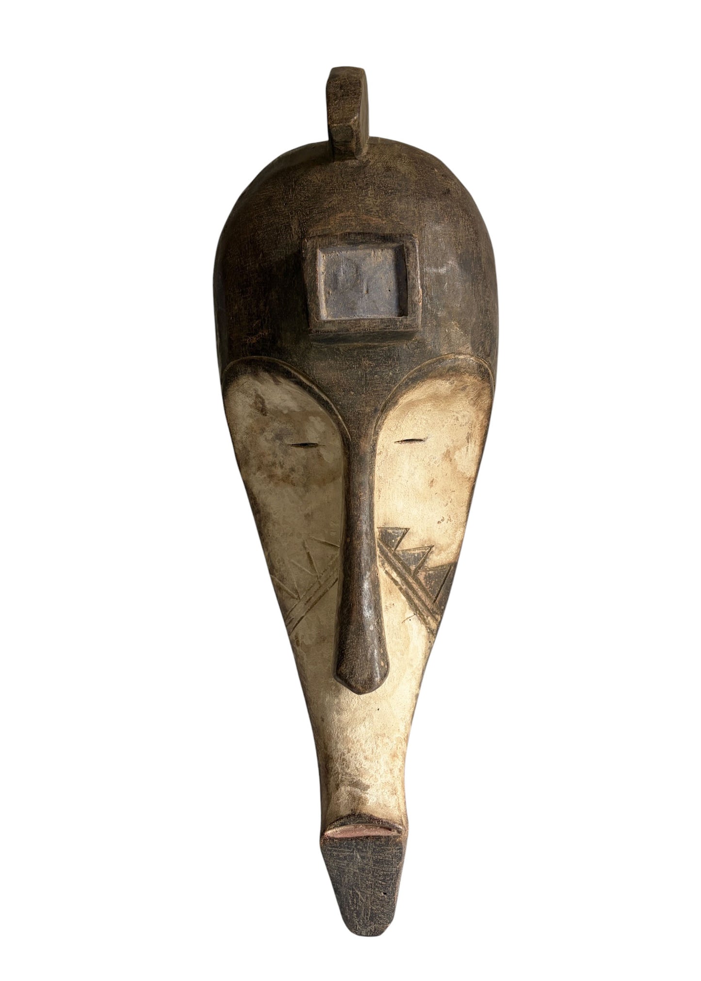 # 1218 Vintage  African Fang  Elongated Face  Wooden  Mask Gabon  21" H